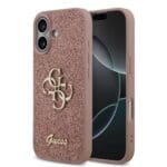 Guess PU Fixed Glitter 4G Metal Logo Pink Kryt iPhone 17