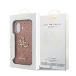 Guess PU Fixed Glitter 4G Metal Logo Pink Kryt iPhone 17