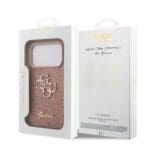 Guess PU Fixed Glitter 4G Metal Logo Pink Kryt iPhone 17 Pro