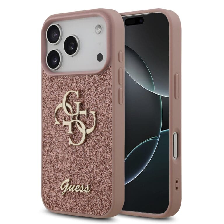 Guess PU Fixed Glitter 4G Metal Logo Pink Kryt iPhone 17 Pro