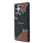 Guess PU Leather 4G Flowers Print Metal Classic Logo MagSafe Black Kryt Samsung Galaxy S25 Ultra