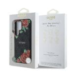 Guess PU Leather 4G Flowers Print Metal Classic Logo MagSafe Black Kryt Samsung Galaxy S25 Ultra