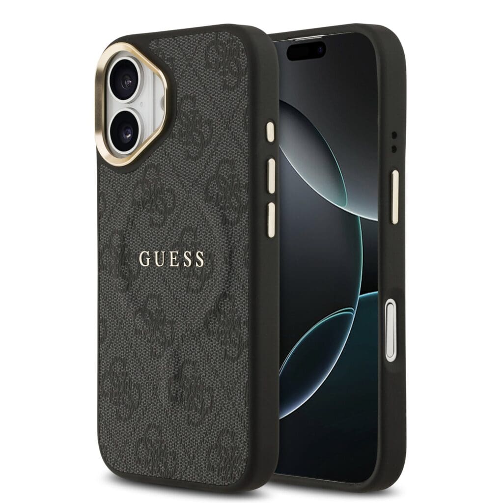 Guess PU Leather 4G Gold Frame MagSafe Black Kryt iPhone 17