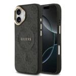 Guess PU Leather 4G Gold Frame MagSafe Black Kryt iPhone 17