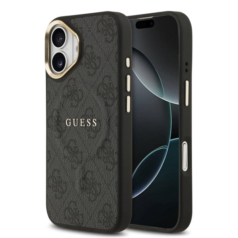 Guess PU Leather 4G Gold Frame MagSafe Black Kryt iPhone 17
