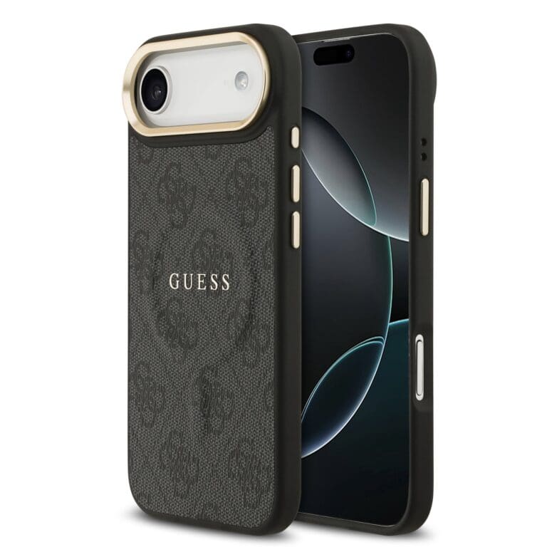 Guess PU Leather 4G Gold Frame MagSafe Black Kryt iPhone 17 Air