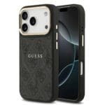 Guess PU Leather 4G Gold Frame MagSafe Black Kryt iPhone 17 Pro