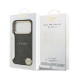 Guess PU Leather 4G Gold Frame MagSafe Black Kryt iPhone 17 Pro