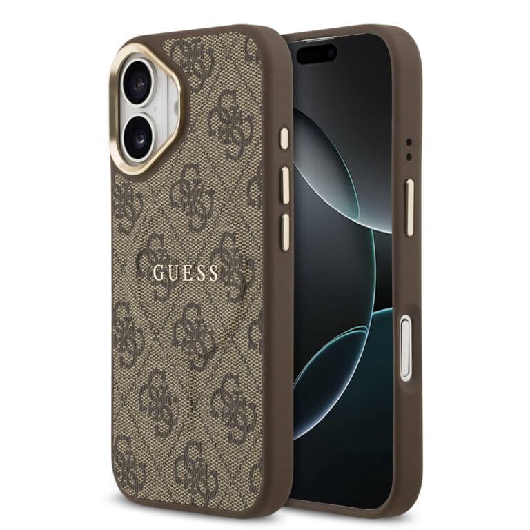 Guess PU Leather 4G Gold Frame MagSafe Brown Kryt iPhone 17