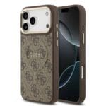 Guess PU Leather 4G Gold Frame MagSafe Brown Kryt iPhone 17 Pro Max
