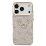 Guess PU Leather 4G Gold Frame MagSafe Pink Kryt iPhone 17 Pro
