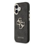 Guess PU Leather 4G Metal Logo Gold Frame Black Kryt iPhone 17