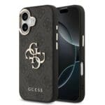 Guess PU Leather 4G Metal Logo Gold Frame Black Kryt iPhone 17