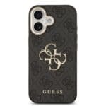 Guess PU Leather 4G Metal Logo Gold Frame Black Kryt iPhone 17