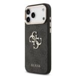 Guess PU Leather 4G Metal Logo Gold Frame Black Kryt iPhone 17 Pro Max