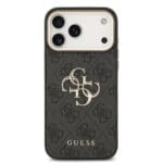 Guess PU Leather 4G Metal Logo Gold Frame Black Kryt iPhone 17 Pro Max