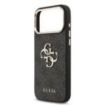 Guess PU Leather 4G Metal Logo Gold Frame Black Kryt iPhone 17 Pro Max