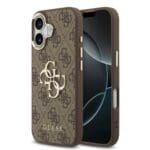 Guess PU Leather 4G Metal Logo Gold Frame Brown Kryt iPhone 17
