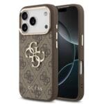 Guess PU Leather 4G Metal Logo Gold Frame Brown Kryt iPhone 17 Pro Max