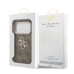 Guess PU Leather 4G Metal Logo Gold Frame Brown Kryt iPhone 17 Pro Max