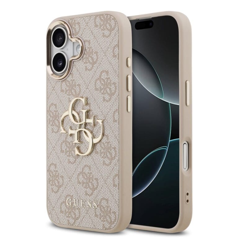 Guess PU Leather 4G Metal Logo Gold Frame Pink Kryt iPhone 17