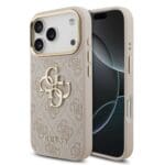 Guess PU Leather 4G Metal Logo Gold Frame Pink Kryt iPhone 17 Pro
