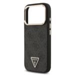 Guess PU Leather 4G Strass Triangle Logo Gold Frame MagSafe Black Kryt iPhone 17 Pro