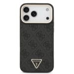 Guess PU Leather 4G Strass Triangle Logo Gold Frame MagSafe Black Kryt iPhone 17 Pro Max