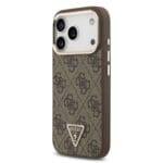 Guess PU Leather 4G Strass Triangle Logo Gold Frame MagSafe Brown Kryt iPhone 17 Pro