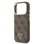 Guess PU Leather 4G Strass Triangle Logo Gold Frame MagSafe Brown Kryt iPhone 17 Pro