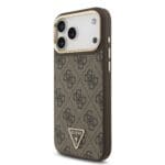 Guess PU Leather 4G Strass Triangle Logo Gold Frame MagSafe Brown Kryt iPhone 17 Pro Max