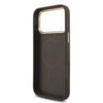 Guess PU Leather 4G Strass Triangle Logo Gold Frame MagSafe Brown Kryt iPhone 17 Pro Max
