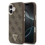 Guess PU Leather 4G Triangle Logo Gold Frame MagSafe Brown Kryt iPhone 17