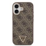 Guess PU Leather 4G Triangle Logo Gold Frame MagSafe Brown Kryt iPhone 17