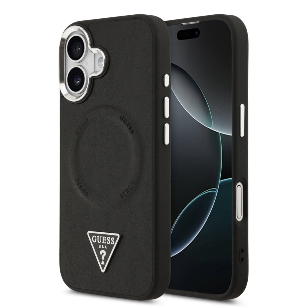 Guess PU Leather Triangle Logo MagSafe Black Kryt iPhone 17
