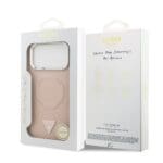 Guess PU Leather Triangle Logo MagSafe Pink Kryt iPhone 17 Pro Max