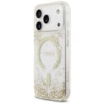Guess Resin Bottom Glitter MagSafe Gold Kryt iPhone 17 Pro
