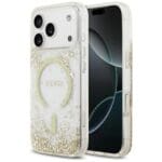 Guess Resin Bottom Glitter MagSafe Gold Kryt iPhone 17 Pro