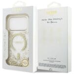 Guess Resin Bottom Glitter MagSafe Gold Kryt iPhone 17 Pro