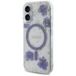 Guess Resin Flowers Glitter MagSafe Purple Kryt iPhone 16