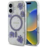 Guess Resin Flowers Glitter MagSafe Purple Kryt iPhone 16