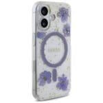 Guess Resin Flowers Glitter MagSafe Purple Kryt iPhone 16