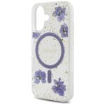Guess Resin Flowers Glitter MagSafe Purple Kryt iPhone 16