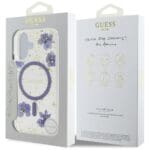 Guess Resin Flowers Glitter MagSafe Purple Kryt iPhone 16
