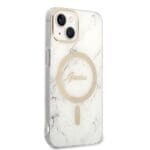 Guess Set GUBPP14SHMEACSH Case+Charger White Hardcase Marble MagS Kryt iPhone 13/14/15