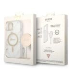 Guess Set GUBPP14SHMEACSH Case+Charger White Hardcase Marble MagS Kryt iPhone 13/14/15