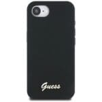 Guess Silicone Script Metal Logo MagSafe Black Kryt iPhone 16e