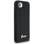 Guess Silicone Script Metal Logo MagSafe Black Kryt iPhone 16e