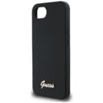 Guess Silicone Script Metal Logo MagSafe Black Kryt iPhone 16e