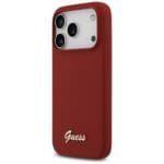 Guess Silicone Script Metal Logo MagSafe Magenta Kryt iPhone 17 Pro